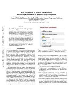 Man is to Person as Woman is to Location: Measuring Gender Bias in Named
  Entity Recognition