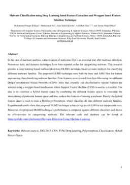 Malware Classification using Deep Learning based Feature Extraction and
  Wrapper based Feature Selection Technique