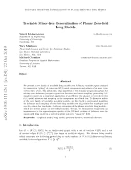 Tractable Minor-free Generalization of Planar Zero-field Ising Models
