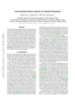 Conversational Emotion Analysis via Attention Mechanisms