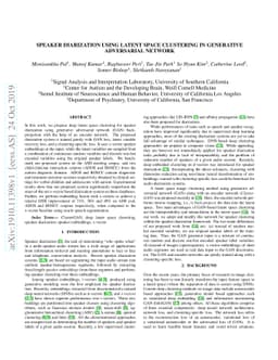Speaker diarization using latent space clustering in generative
  adversarial network