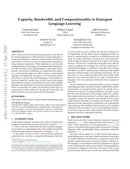 Capacity, Bandwidth, and Compositionality in Emergent Language Learning