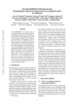 The SIGMORPHON 2019 Shared Task: Morphological Analysis in Context and
  Cross-Lingual Transfer for Inflection