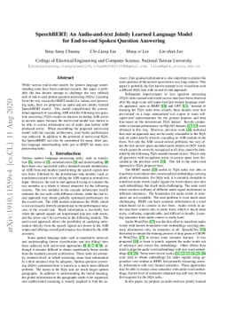 SpeechBERT: An Audio-and-text Jointly Learned Language Model for
  End-to-end Spoken Question Answering