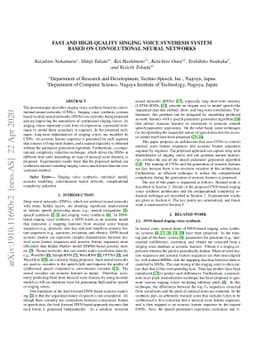 Fast and High-Quality Singing Voice Synthesis System based on
  Convolutional Neural Networks