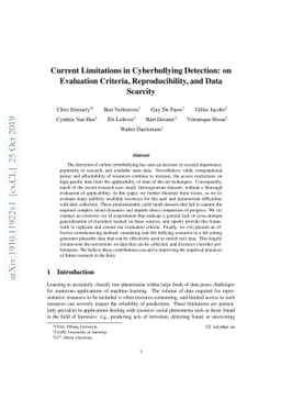 Current Limitations in Cyberbullying Detection: on Evaluation Criteria,
  Reproducibility, and Data Scarcity