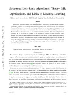 Structured Low-Rank Algorithms: Theory, MR Applications, and Links to
  Machine Learning