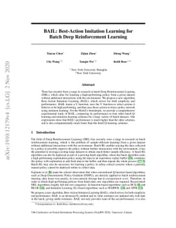 BAIL: Best-Action Imitation Learning for Batch Deep Reinforcement
  Learning