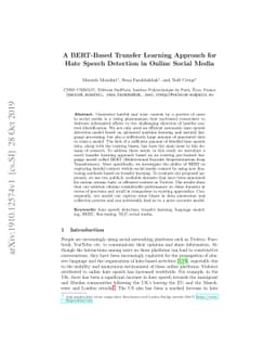 A BERT-Based Transfer Learning Approach for Hate Speech Detection in
  Online Social Media