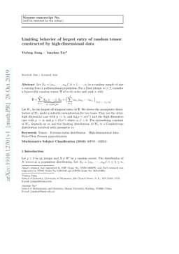 Limiting behavior of largest entry of random tensor constructed by
  high-dimensional data