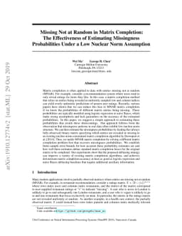 Missing Not at Random in Matrix Completion: The Effectiveness of
  Estimating Missingness Probabilities Under a Low Nuclear Norm Assumption
