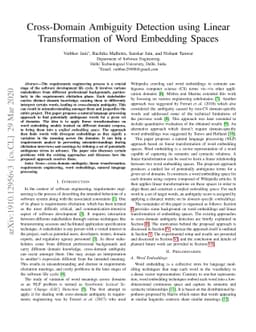 Cross-Domain Ambiguity Detection using Linear Transformation of Word
  Embedding Spaces
