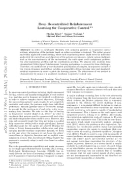 Deep Decentralized Reinforcement Learning for Cooperative Control