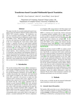Transformer-based Cascaded Multimodal Speech Translation