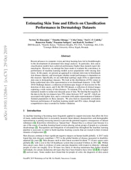 Estimating Skin Tone and Effects on Classification Performance in
  Dermatology Datasets
