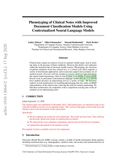 Phenotyping of Clinical Notes with Improved Document Classification
  Models Using Contextualized Neural Language Models