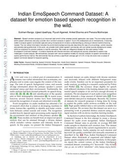 Indian EmoSpeech Command Dataset: A dataset for emotion based speech
  recognition in the wild