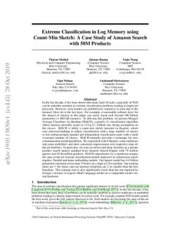 Extreme Classification in Log Memory using Count-Min Sketch: A Case
  Study of Amazon Search with 50M Products