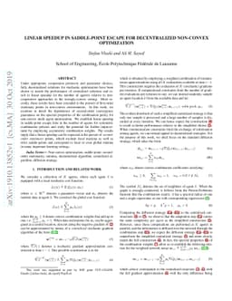Linear Speedup in Saddle-Point Escape for Decentralized Non-Convex
  Optimization
