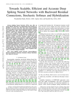 Towards Scalable, Efficient and Accurate Deep Spiking Neural Networks
  with Backward Residual Connections, Stochastic Softmax and Hybridization