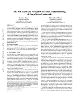 RIGA: Covert and Robust White-Box Watermarking of Deep Neural Networks