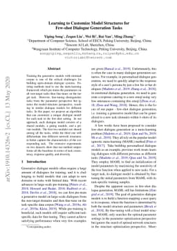 Learning to Customize Model Structures for Few-shot Dialogue Generation
  Tasks