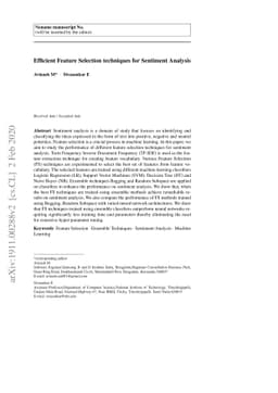 Efficient Feature Selection techniques for Sentiment Analysis