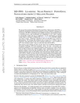 DD-PPO: Learning Near-Perfect PointGoal Navigators from 2.5 Billion
  Frames