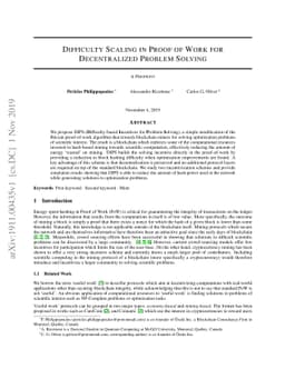 Difficulty Scaling in Proof of Work for Decentralized Problem Solving