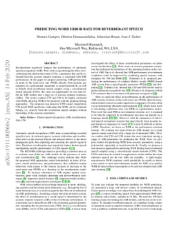 Predicting word error rate for reverberant speech