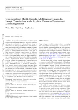 Unsupervised Multi-Domain Multimodal Image-to-Image Translation with
  Explicit Domain-Constrained Disentanglement