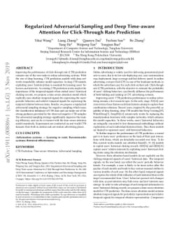 Regularized Adversarial Sampling and Deep Time-aware Attention for
  Click-Through Rate Prediction