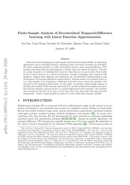 Finite-Sample Analysis of Decentralized Temporal-Difference Learning
  with Linear Function Approximation