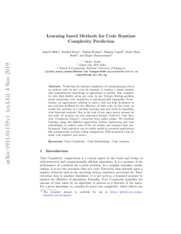 Learning based Methods for Code Runtime Complexity Prediction