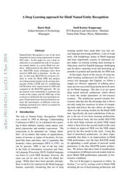 A Deep Learning approach for Hindi Named Entity Recognition