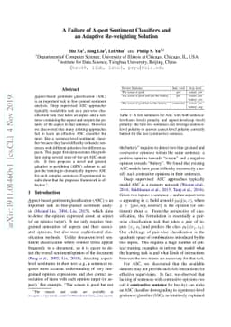 A Failure of Aspect Sentiment Classifiers and an Adaptive Re-weighting
  Solution