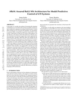 AReN: Assured ReLU NN Architecture for Model Predictive Control of LTI
  Systems