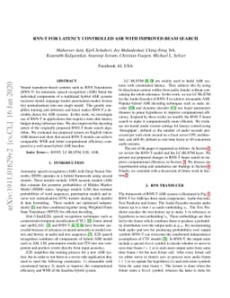 RNN-T For Latency Controlled ASR With Improved Beam Search