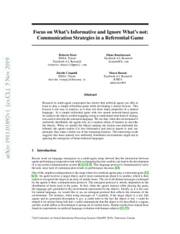 Focus on What's Informative and Ignore What's not: Communication
  Strategies in a Referential Game