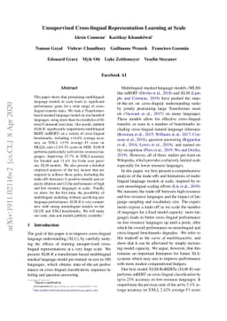 Unsupervised Cross-lingual Representation Learning at Scale