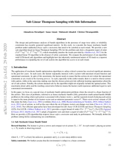 Safe Linear Thompson Sampling with Side Information