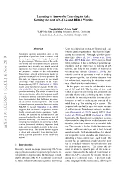 Learning to Answer by Learning to Ask: Getting the Best of GPT-2 and
  BERT Worlds