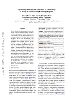 Optimizing the Factual Correctness of a Summary: A Study of Summarizing
  Radiology Reports