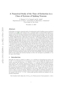 A Numerical Study of the Time of Extinction in a Class of Systems of
  Spiking Neurons
