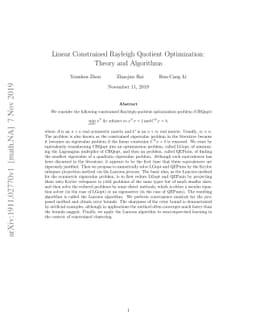 Linear Constrained Rayleigh Quotient Optimization: Theory and Algorithms