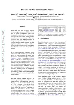 Dice Loss for Data-imbalanced NLP Tasks