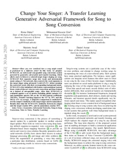 Change your singer: a transfer learning generative adversarial framework
  for song to song conversion