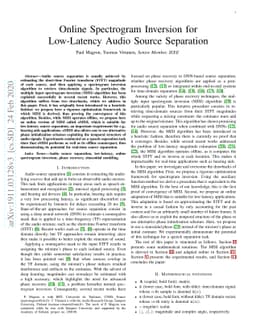 Online Spectrogram Inversion for Low-Latency Audio Source Separation