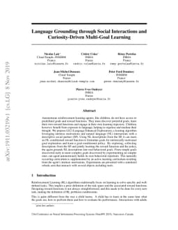 Language Grounding through Social Interactions and Curiosity-Driven
  Multi-Goal Learning