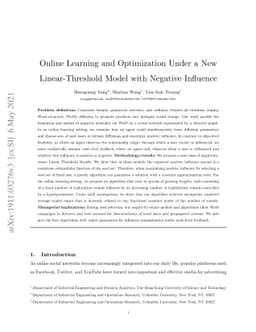 Online Learning and Optimization Under a New Linear-Threshold Model with
  Negative Influence